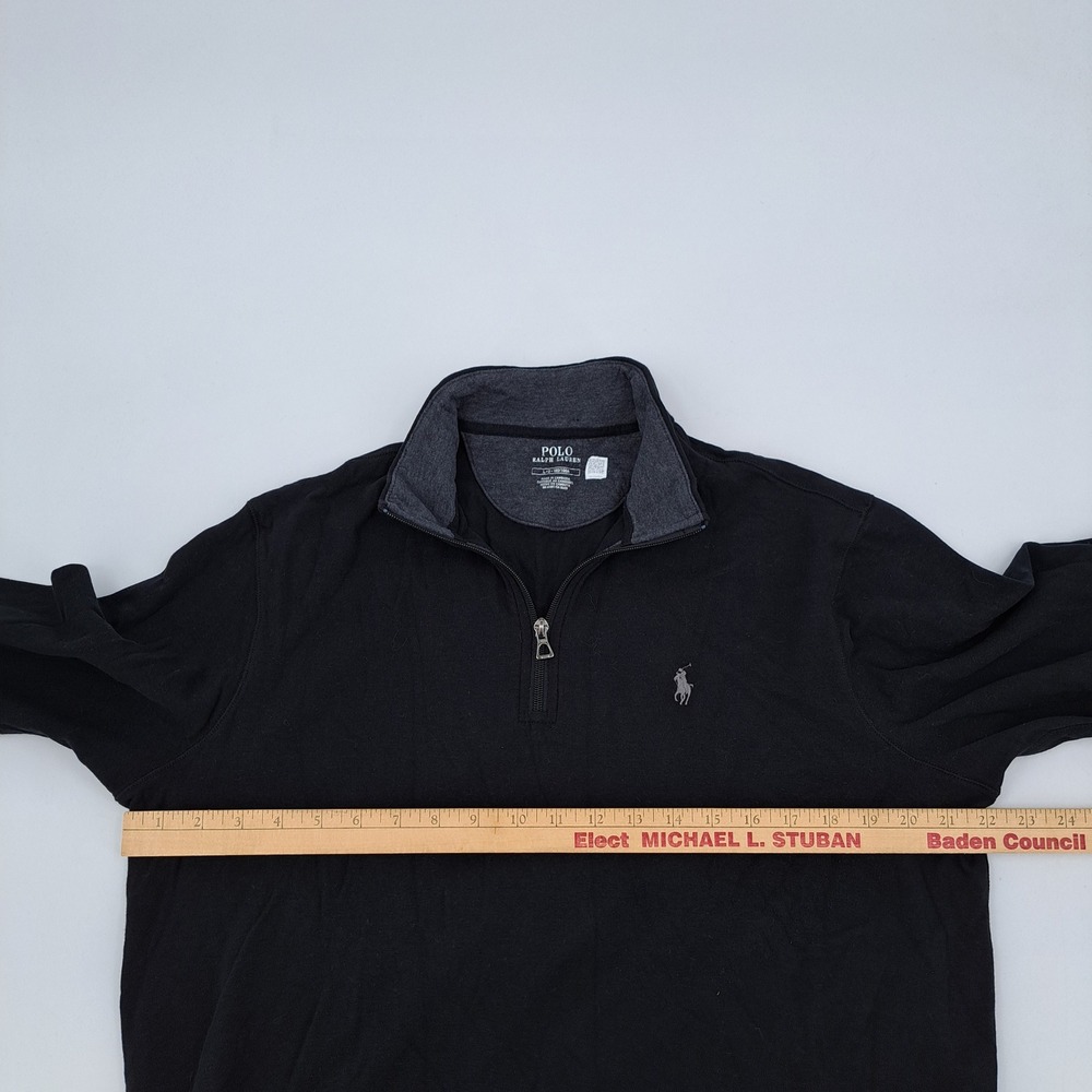 Polo Ralph Lauren 1/4 Zip Pullover Mens Large Cotton Viscose Black Solid Logo - Picture 8 of 9